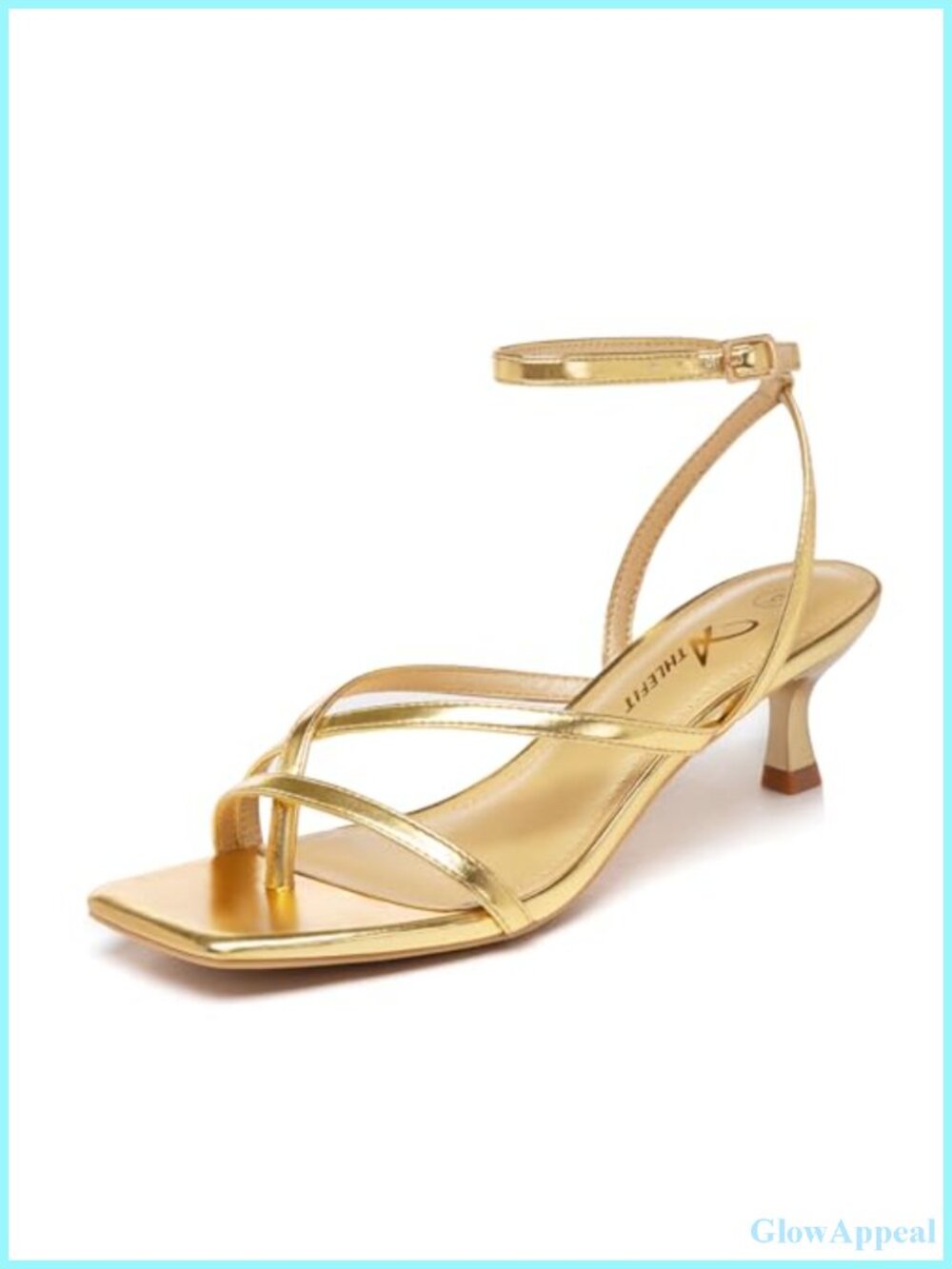 Strappy Kitten Heel Sandals Square Toe Ankle Strap PU Black